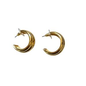 J. Crew Bowles Round Earrings Triple Row Ribbed Hoop Women OS Gold NWOT CB804